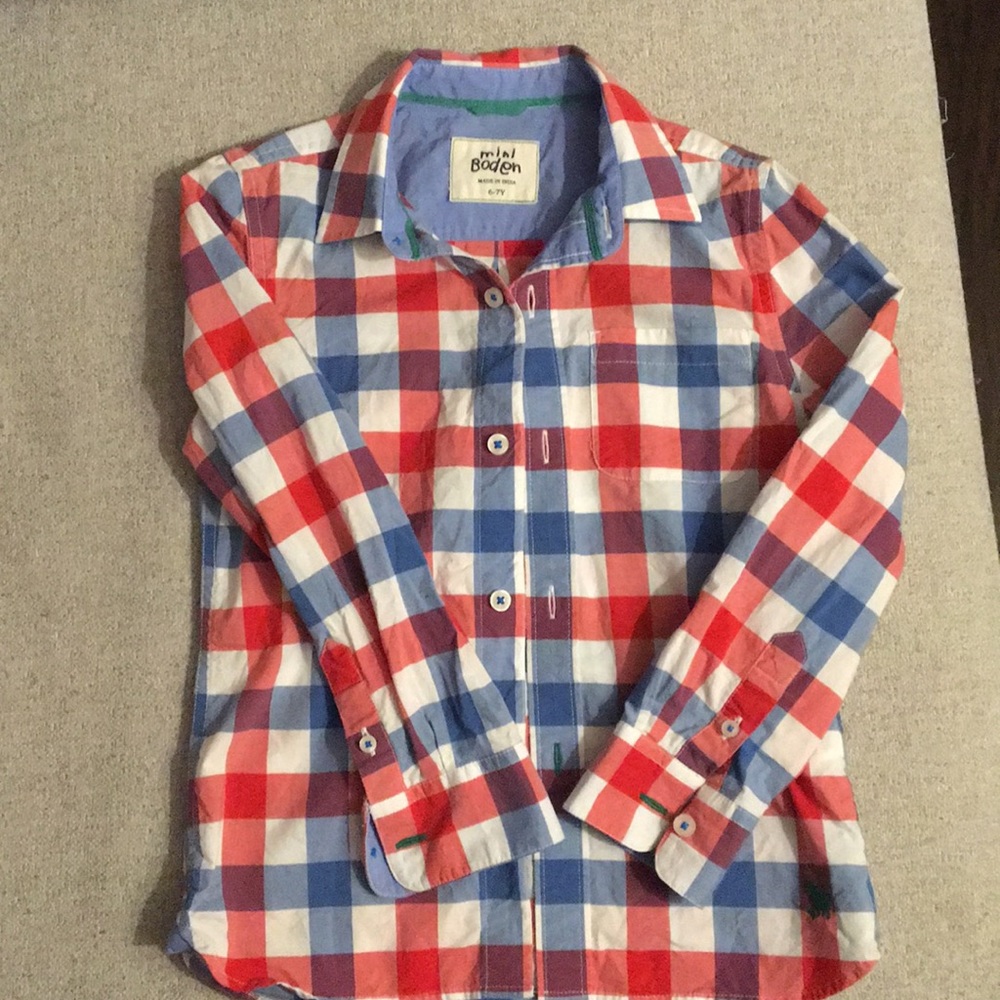 Red, white and blue boys button up  Mini Boden 6-7